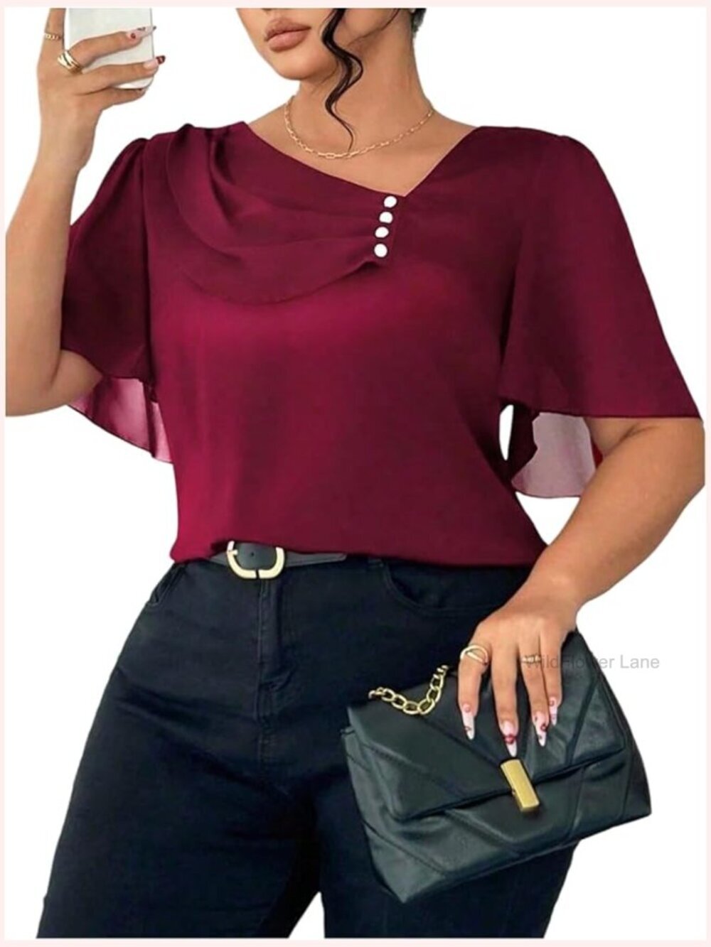 Plus Size Elegant Short Sleeve Blouse Asymmetrical Neck Dressy Casual